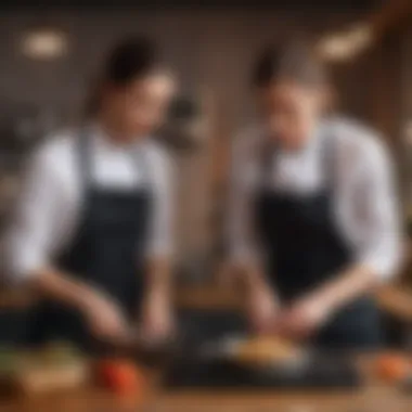 Two individuals engaged in a lively cooking class