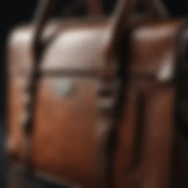 Close-up of a designer computer bag highlighting unique materials and craftsmanship.