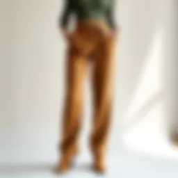 Stylish high-waist khaki pants on a minimalist backdrop