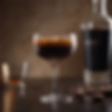 A sleek glass of espresso vodka cocktail garnished with coffee beans