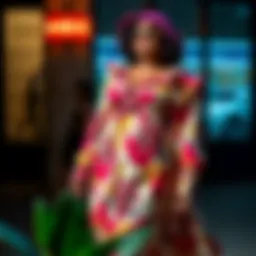 Elegant plus size fashion ensemble showcasing vibrant colors and unique patterns.