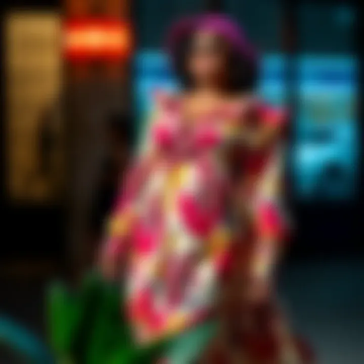 Elegant plus size fashion ensemble showcasing vibrant colors and unique patterns.