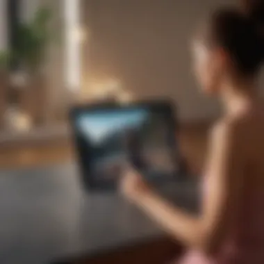 Digital Connection to Yoga User engaging with a yoga app on a tablet
