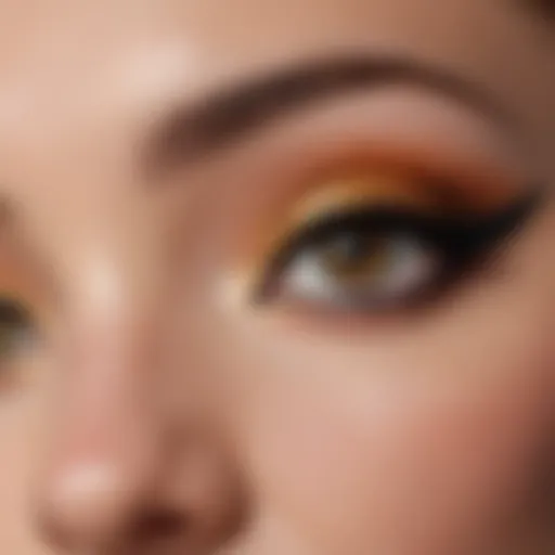 Close-up of intricate graphic eyeliner design featuring bold lines and shapes