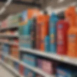 An array of heat protectant products on a store shelf
