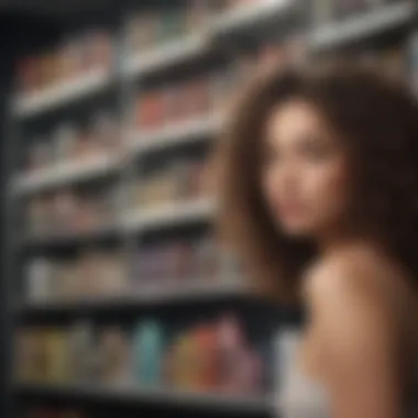A diverse range of curly hair products displayed on a stylish shelf.