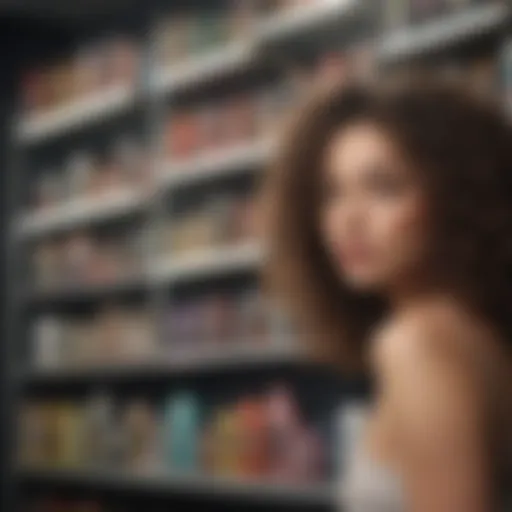 A diverse range of curly hair products displayed on a stylish shelf.