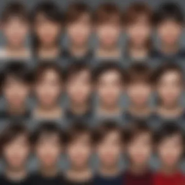 Variety of Bang Styles and Face Shapes Diverse hairstyles showcasing various bang styles on different face shapes