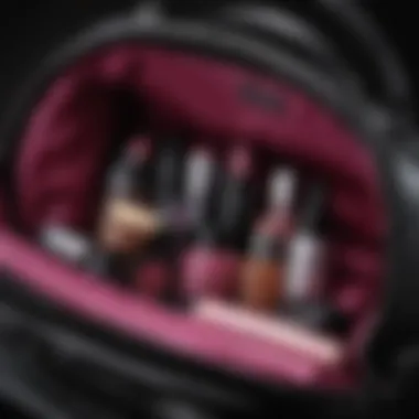 Detailed view of Lancôme makeup products inside a stylish bag