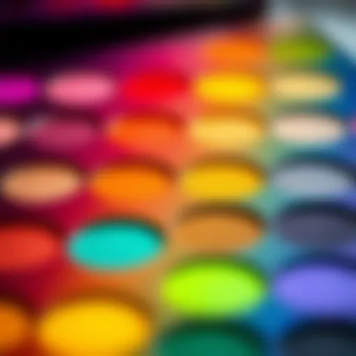 Vibrant eyeshadow palette showcasing a spectrum of colors