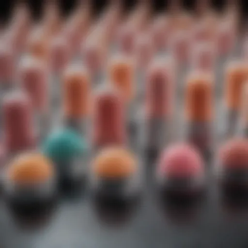 A close-up view of a variety of lip balms with different colors and textures.