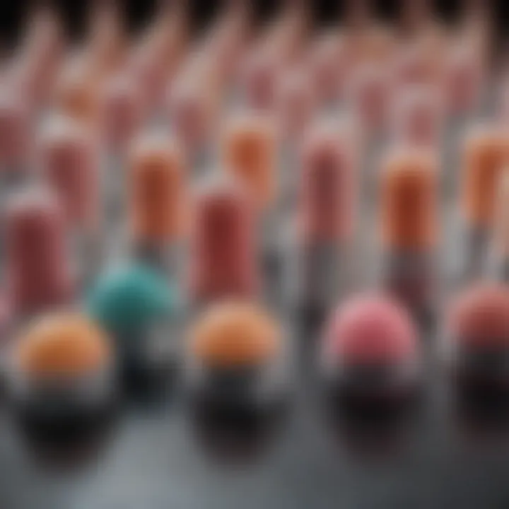 A close-up view of a variety of lip balms with different colors and textures.