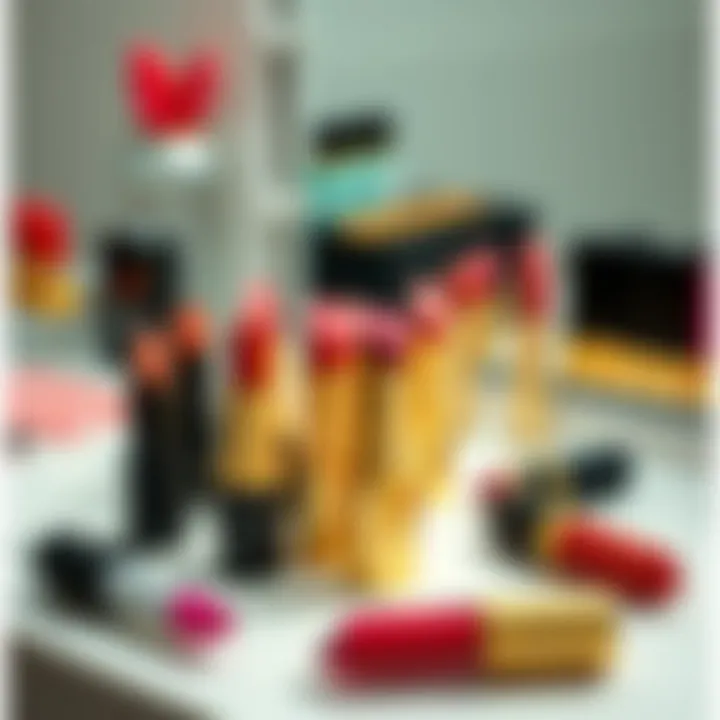 Vibrant Lipstick Shades A vibrant array of lipstick shades arranged artistically on a vanity table