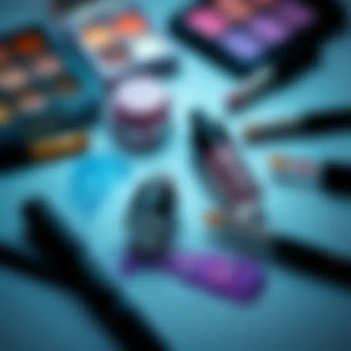 Flat Lay of Liquid Glitter Eyeshadow Products Flat lay of liquid glitter eyeshadow products and brushes