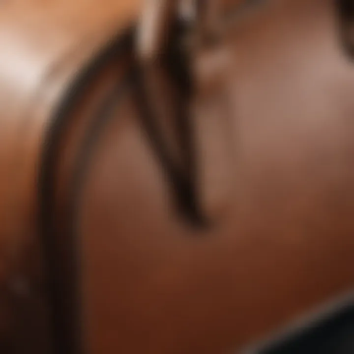 A close-up of high-quality stitching on a luxury handbag