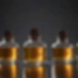 Close-up of natural oils in glass containers