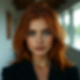 Aesthetic portrait featuring red hair and olive skin tone.