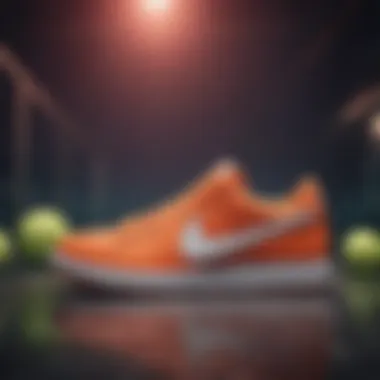 A stylish Nike tennis shoe displayed on a vibrant background