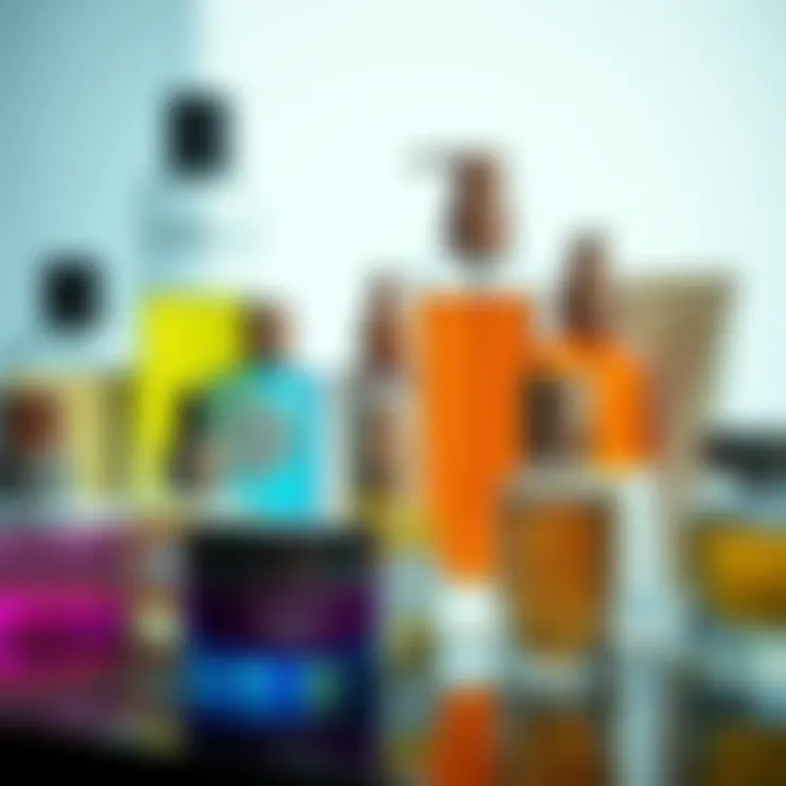 A vibrant display of beauty products in glass containers