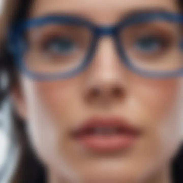 Close-up of the lens technology demonstrating blue light filtering capabilities