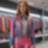 A vibrant selection of outfits showcasing the color palette of rainbow stores