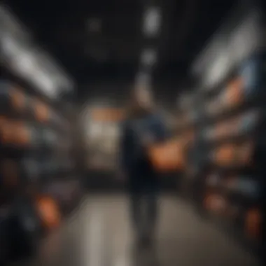 Customer examining Superdry bags in-store