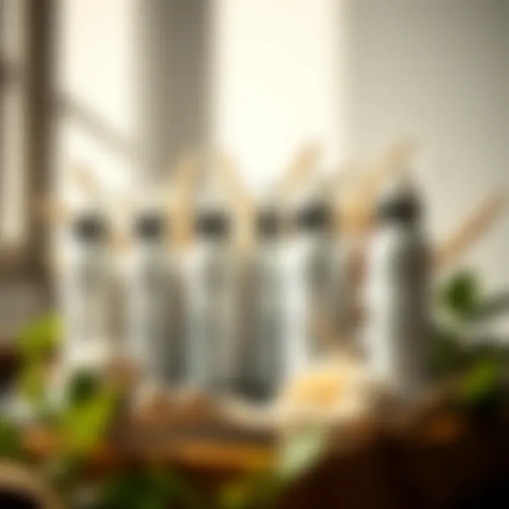 Eco-Friendly Supergoop Display An artistic arrangement of Supergoop sunscreen bottles with natural elements highlighting environmental considerations