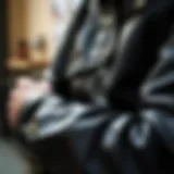 Detail of All Saints leather jacket showcasing craftsmanship