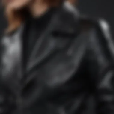 Quality Craftsmanship Highlight Close-up of a black leather jacket's texture, highlighting quality craftsmanship
