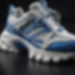 Close-up view of Balenciaga Track White Blue sneaker showcasing intricate design details