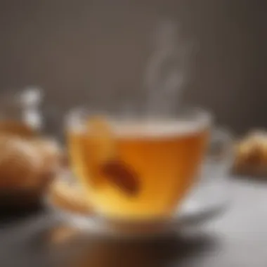 An elegant teacup filled with steaming Soon Honey Ginger Instant Tea, showcasing its inviting color and aromatic appeal.