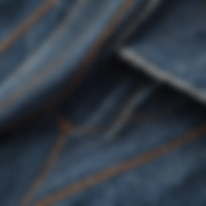 Close-up of denim fabric showcasing different textures and frays