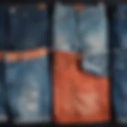 Variety of denim cut-off shorts displayed in vibrant colors