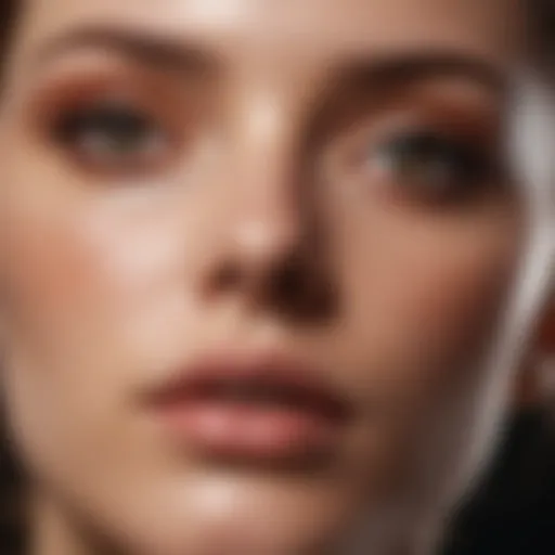 Close-up of textured skin with makeup applied