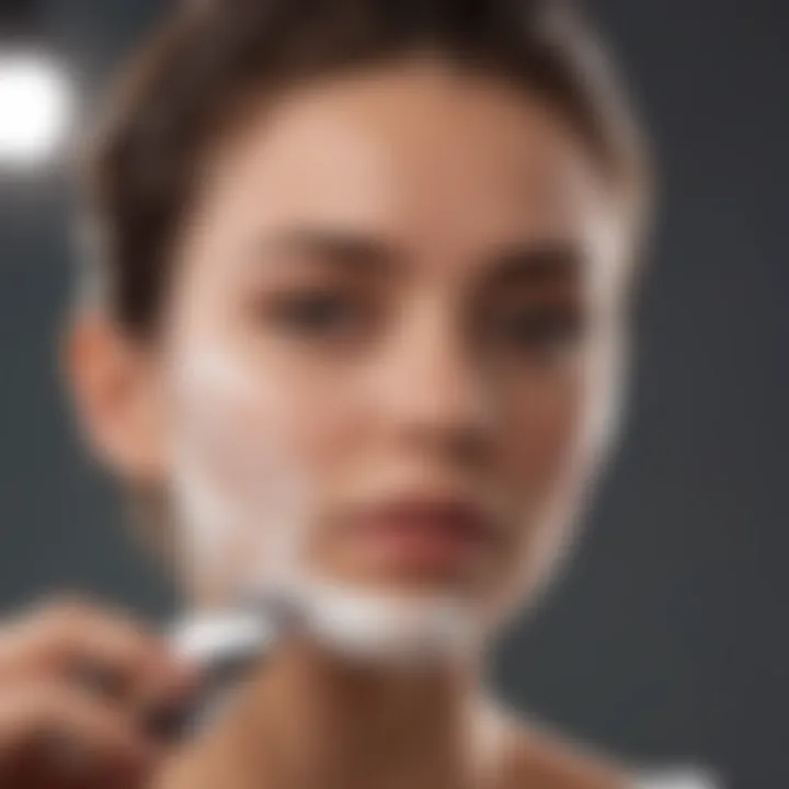 Demonstration of proper shaving technique on skin