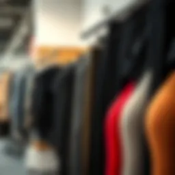 A variety of legging styles displayed on a rack