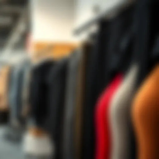A variety of legging styles displayed on a rack