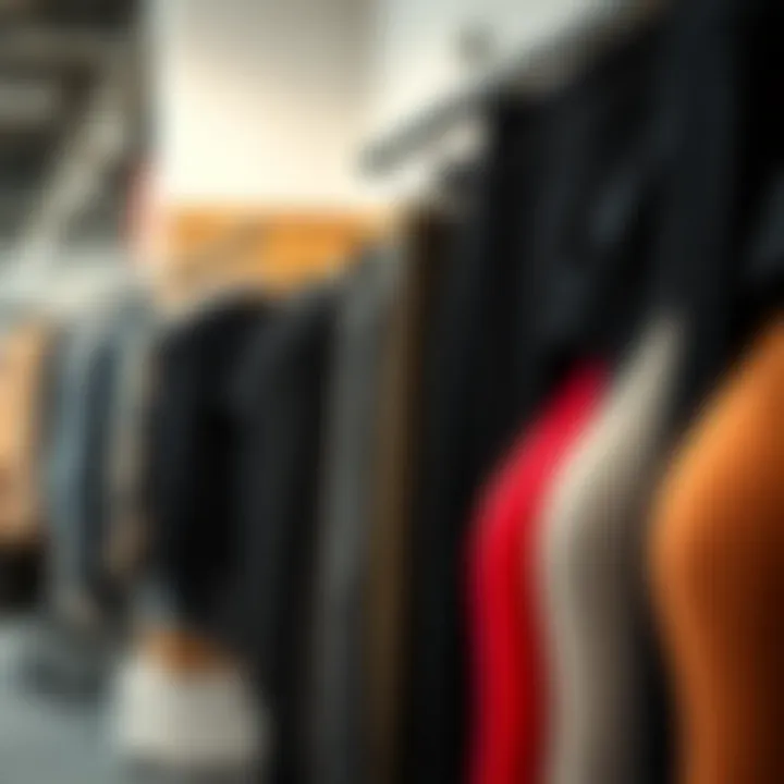 A variety of legging styles displayed on a rack