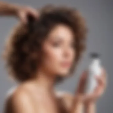 A woman applying a natural styling product to her hair, showcasing a healthy shine.