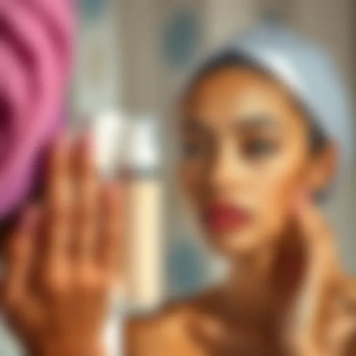 Illustration of skincare routine with foundation application
