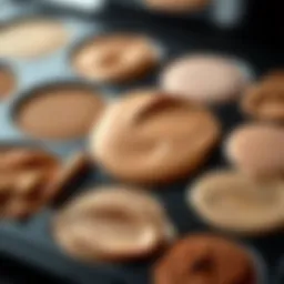 Close-up of various foundation textures on a palette