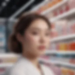 Vibrant display of Korean skincare products