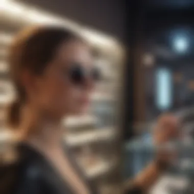 A person choosing sunglasses in a boutique