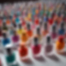Assorted vibrant toe nail polish shades displayed artistically