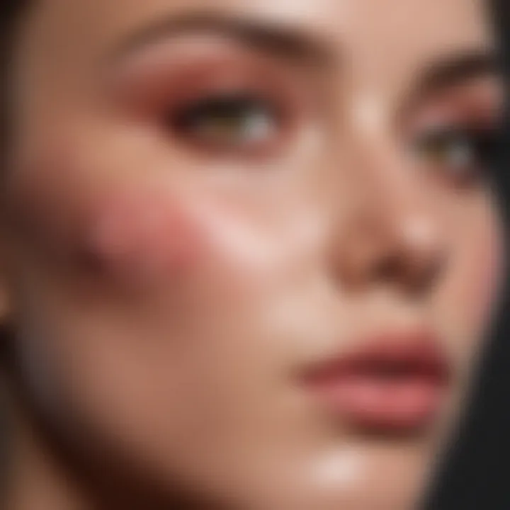 A close-up of liquid blush being applied to a cheek