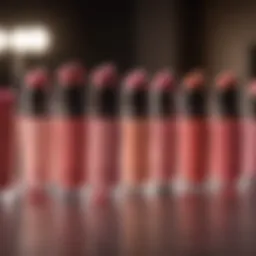 A vibrant array of liquid blush shades displayed on a vanity