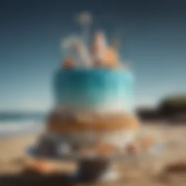 A beautifully decorated cake inspired by beach aesthetics.