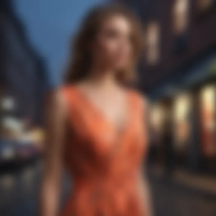 Chic midi dress showcased in a vibrant urban environment