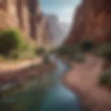 A panoramic view of the Virgin River showcasing its winding path through the canyons.