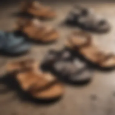 Materials Comparison for Sandal Selection Various materials used in walking sandals laid out for comparison
